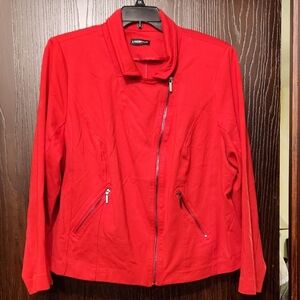 Lane Bryant Red Utility Jacket Asymmetrical Zipper Used Condition.